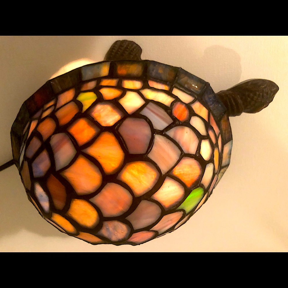 Art Glass Turtle Accent Lamp - Amber Stained Glass Shade